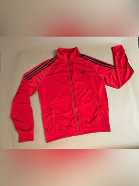 adidas Red Zip-Up Track Jacket with Black Stripes
